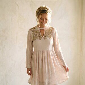 NWT She + Sky Boho Embroidered Cutout Mini Dress